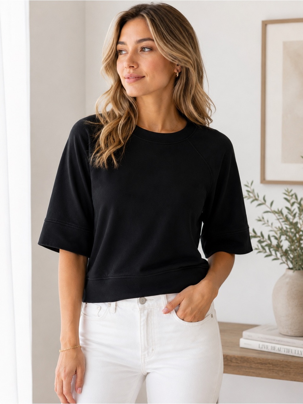 LOFT Lou & Grey Scubasoft Black Raglan Sweatshirt Top | XS